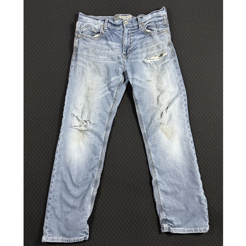 BKE Tyler Straight Jeans Mens 33R Light Wash Distressed Stretch Denim 33x29